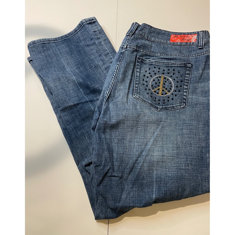 Be Bent Le Rouge Womens Peace Sign Rhinestone Straight Leg Jeans Blue Size 20